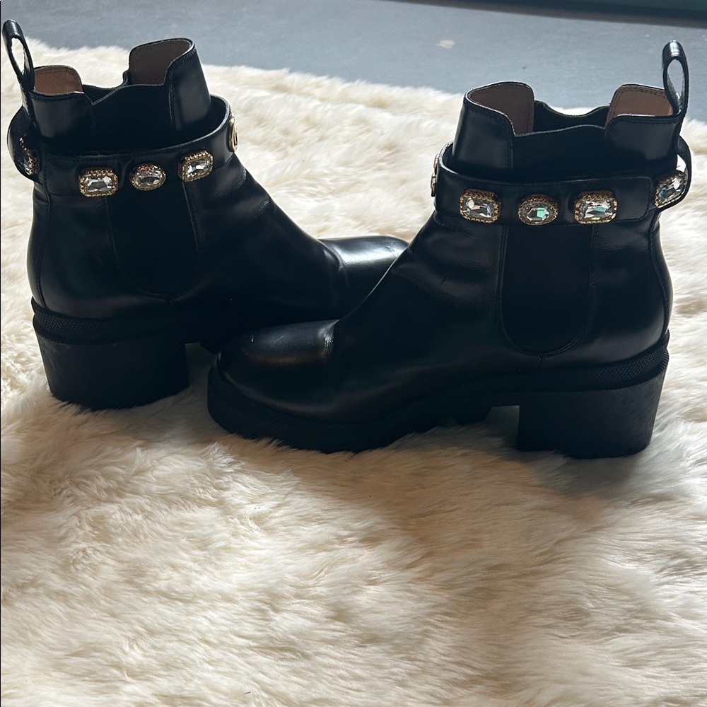 Gucci Black Ankle Boots with Gold Detailing